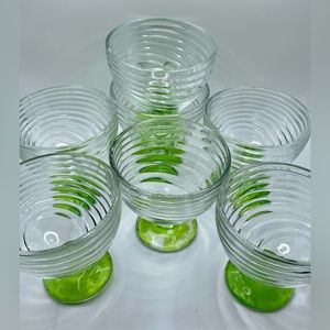 Vintage 1940s Swirled Glass Dessert Dishes w/ Green Stems (Set of 4 + 3 extra)